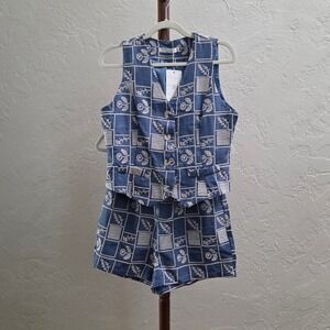 ST258. Embroidered Vest and Shorts Two-Piece Matching Set‎